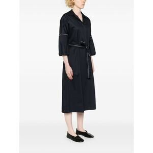 Peserico 'Chemisier' Navy Stretch Cotton Three Quarter Sleeves Midi Dress Size 0